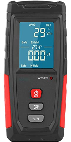 Tragbarer Strahlungsdetektor, Asudaro Elektromagnetischer Strahlungsmesser Dosimeter Strahlungsdetektor mit LCD-Display, Strahlungstester für Fernseher, Computer, Kühlschränke, Drucker Schwarz