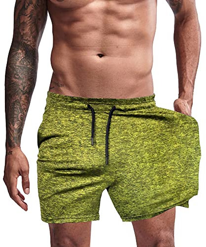 Agilelin Homme Shorts de Sport,Tenue de Sport Séchage Rapide,Course à Pied Léger Pantalon avec Poche (Jaune/S)