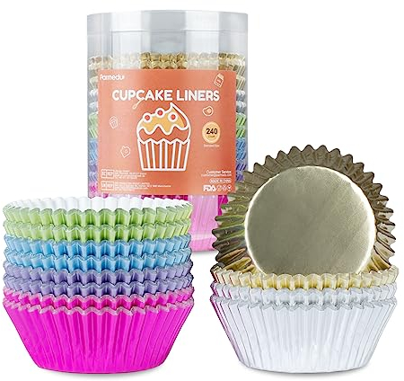 Parmedu 240-Stk Cupcake-Förmchen aus Metallfolie, Backförmchen Papier-Muffinförmchen in Standardgröße 5cm, Dick & Stabil & Ölbeständig, 6 Farben