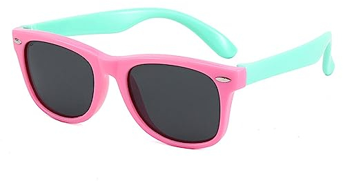 DRERIO Enfants Lunettes de Soleil cadre flexible polarisées Bébé Silicone Cadre de pour garçons et filles 3-8 ans avec protection UV (rose-vert)