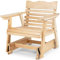GOPLUS Schaukelstuhl aus Holz, Outdoor-Gleitstuhl mit verstecktem Getränkehalter, Sanfte Schaukelbewegung, Ergonomischer Terrassenstuhl, für Vorderporch Hinterhof Balkon
