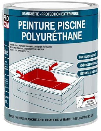 Peinture piscine béton, peinture polyuréthane pour piscine et bassin, étanche et souple, béton, enduit, ciment PROCOM 2.5 litres