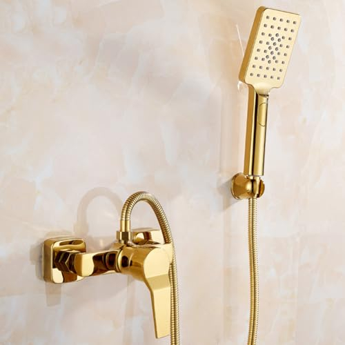 Badewannenarmatur Wannenbatterie Gold Messing Einhand Wandmontage Wannenarmatur Badewanne Amatur Mit 3 Funktionen Handbrause, Wannenmischer Dusche Set