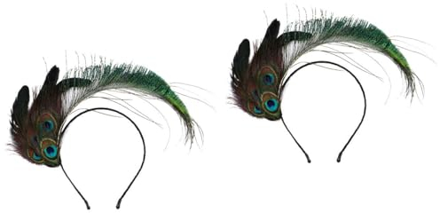 minkissy 2 Stück Pfauen-Stirnband Damen Hüte Und Mützen Kleider Damen Kopftuch 1920Er Jahre Flapper Kopfbedeckung Fascinator Karneval Haarschmuck Cosplay Kopfschmuck Haarband