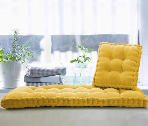 BoruisXSW 8 cm dickes, flauschiges Bank-Sitzkissen, 2- und 3-Sitzer, Samt-Sofakissen aus Baumwolle, dick, für Zuhause/Terrasse/Schaukel (120 x 45 cm, Gelb)