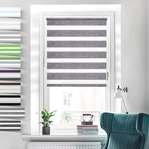 Doppelrollo Klemmfix ohne Bohren Rollos für Fenster ohne Bohren Leinen-grau 100x200cm-Stoffbreite 96cm Klemmrollos Fenster Rollo innen ohne Bohren Lichtdurchlässig