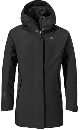 Schöffel Damen Parka Style Froda WMS, atmungsaktiver, wasserdichter Parka mit 2-Wege-Stretch, leichte Outdoorjacke mit verstellbarer Kapuze, black, 36