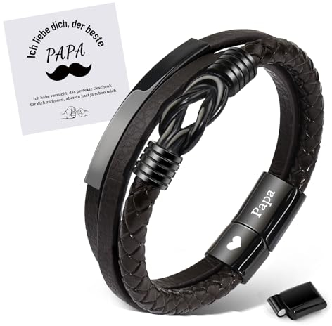 MANVEN Papa Armband Vatertagsgeschenk für Papa Geschenk Vater Geburtstagsgeschenk Weihnacht Edelstahl Lederarmband Gravur Für Herren Männer