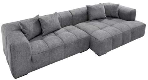 Riess Ambiente Modernes XXL Ecksofa Zero Gravity 305cm grau Webstoff Ottomane rechts Bigsofa Couch, Eckcouch für Wohnzimmer, Polsterecke, L-Form Couch