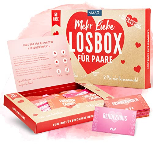 Amari ® Losbox für Paare (50 Lose) Pärchen für unvergessliche Momente - für Spiel, Spaß & Liebe - Zum Geburtstag, Jahrestag für Mann, Frau, Freund & Freundin