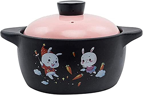CVNIMV Cazuela con Tapa Olla de cazuela de cerámica Cazuela Grande de cerámica Resistente al Calor, Olla de Barro para Sopa y gachas, Cazuela para Estufa de Gas Esmalte de Dibujos Animados