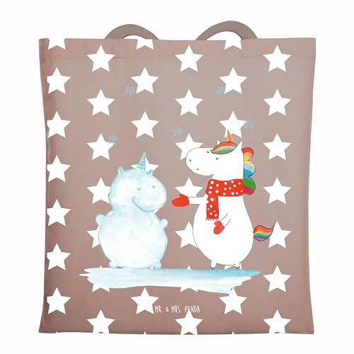 Mr. & Mrs. Panda Umhängetasche Einhorn Schneemann - Geschenk, Festival Tasche, Kuchen, Strandtasche, Baumwolltasche, Shopping, Schnee, Unicorn, Weihnachten, Tote Bag, Mütze