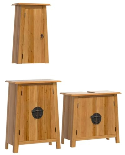vidaXL Badmöbel Set 3-TLG., Badschrank mit Stauraum, Badezimmer Unterschrank Wandschrank, Badezimmermöbel Badezimmerschrank, Massivholz Kiefer