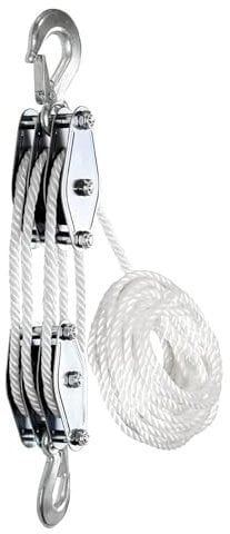 Moonyan Block and Tackle Pulley System,3/8 Rope Hoist with 5:1 Lifting Power - 2200 Lbs Breaking Strength Heavy Duty Pulley System, Rope Pulley for Animal Husbandry, Warehouses
