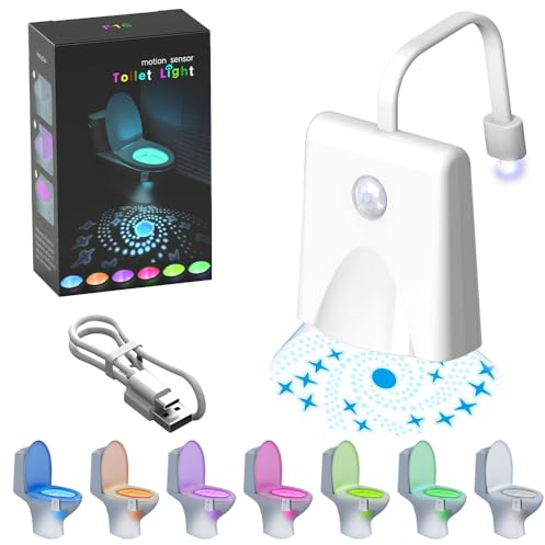 mizikuu Toilette Licht WC-Nachtlicht, 7 Farben Wiederaufladbares WC LED Licht Toiletten mit Bewegungsmelder Nachtlicht Farbwechselnde Toilettenbeleuchtung Wasserdicht für Waschraum Badezimmer Hause