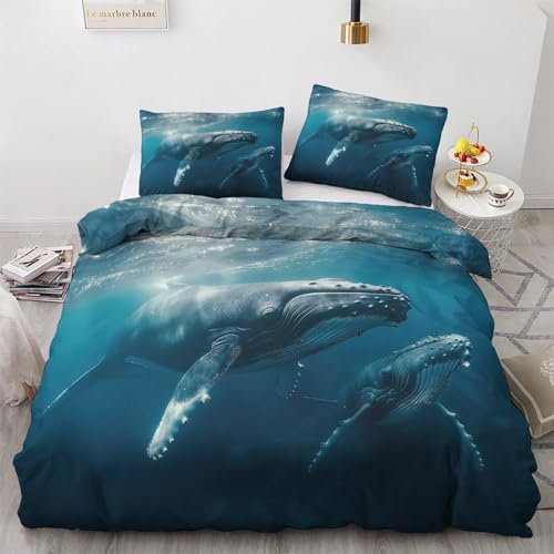 zcwl Wal Bettwäsche 135x200 Sommer, Ozean Bettbezug Set 2 teilig, Weiche Kuschelige Mikrofaser Bettwäsche-Sets, Wendebettwäsche und 1 Kissenbezug 80x80 mit Reißverschluss