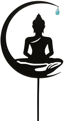 Gartenschild Gartenstecker Buddha schwarz aus Metall Höhe 98 cm Breite 24 cm