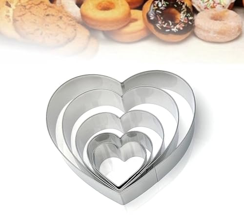 Okaywork Lot de 5 Emporte-Pièces, Moules à Biscuits, Emporte Piece en Acier, Mini Emporte-Pièces en Forme pour Enfants, 11.5cm, 9.5cm, 7.5cm, 5.5cm, 4cm.(Coeur)