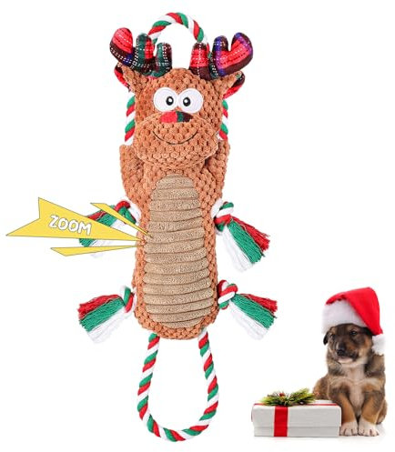 FWLWTWSS Hundespielzeug Quietschend, Elch Weihnachten Pull-Interaktion, Für Kleine Hunde, Interaktives Waschbares Spielzeug Für Klein Mittel Hunde Welpen