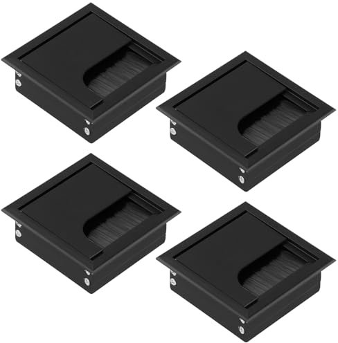 QWORK® Lot de 4 Couvercles Passe-Câbles Carré 80x80mm - Sortie de Câble pour Bureau - Aluminium Anodisé