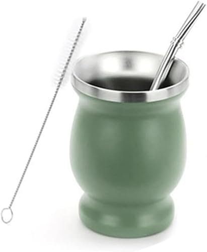 Ruikcoll Vaso Yerba mate de acero inoxidable con pajita de acero inoxidable y cepillo de limpieza (verde)