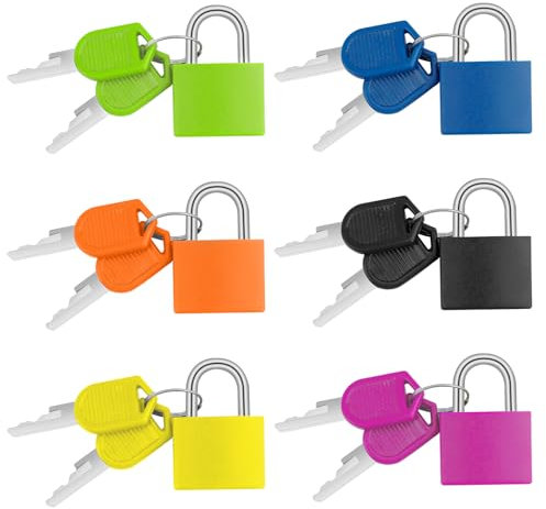 6 Pack Multicolor Luggage Locks Suitcase Locks with Keys, Small Padlocks Travel Padlocks for Luggage Bag School Gym Lockers Laptop Bag