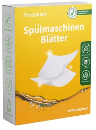 Frischblatt Spülmaschinen Blätter | natürliche Spülmittel Streifen, biologisch abbaubar, ohne Plastik | Spülmaschinentabs-Ersatz (80 Spülgänge, Zitrone)