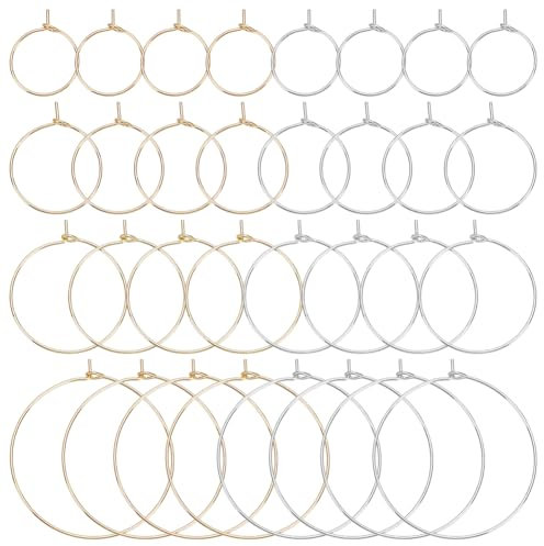 HOBBIESAY 32 pièce de 2 couleurs de Boucles D'Oreilles Créoles en Acier Inoxydable 4 tailles de Boucles D'Oreilles Créoles Ouvertes à Perles Grandes Boucles Or et Argent pour la Fabrication Bijoux