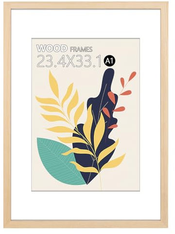 HOHIYO Marco A1 de 59,4 x 84 cm, marco de madera de 59,4 x 84,1 cm (A1), marco de fotos de madera maciza estilo vintage, marco para póster de rompecabezas con cristal acrílico antidesciframiento