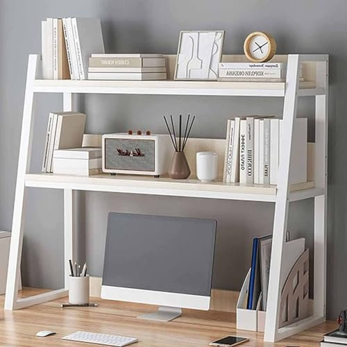 Industrial Ladder Desk Shelf Stand 2 Tier Desktop Bookshelf nizer for Computer Desk Multifunctional Freestanding Storage Rack Display Shelf Color A
