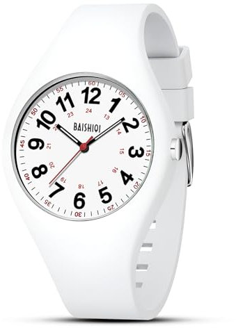 LN LENQIN Montre d'infirmière étanche à 30 m avec bracelet en silicone - Convient pour les étudiants en médecine, les infirmières, les médecins, Blanc., Classique