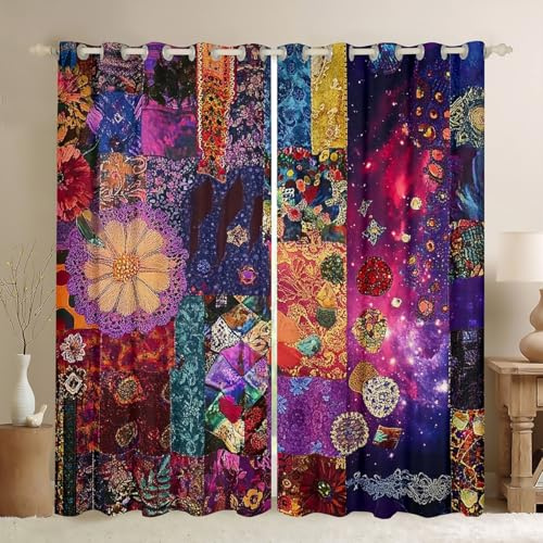 Loussiesd Boho Vorhänge 260x140cm Blume Boho Mandala Blickdichte Vorhänge Bohemian Stil Fenstervorhang Exotische Blumen Gedruckt Geometrisch Luxus Gardinen