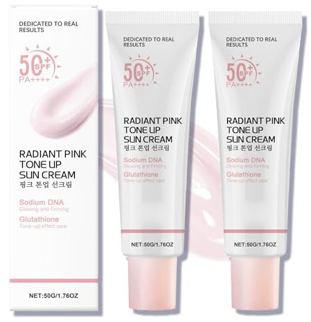 Pink Tone Up Sun Cream SPF 50, 50ml – Leichter Make-up-Effekt, Wasserdicht, Hautstraffend & Hautunebenheiten Abdeckend, Für einen strahlenden Teint (2)