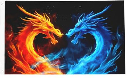 Bandiera del drago blu e rosso, 90 x 150 cm, grande striscione esterno a doppia cucitura, bandiere da appendere al fuoco per esterni, forniture per feste, regalo decorativo per interni