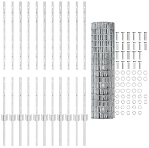 vidaXL feuerverzinktes Gartenzaun Set | Korrosionsbeständiger Außenzaun inklusive 25M Rolle und Montagematerial | Langlebiges rechteckiges Design für Grundstücksgrenzen