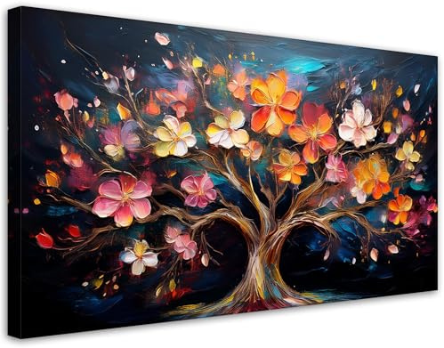 Feeby Leinwand Bilder - Bild Wohnzimmer - Bunte Baum des Lebens-Abstraktion - 120x60 1tlg - Deko Schlafzimmer Groß - Dekoration Canvas - Gemälde - Modern Wandbilder - Kunstdruck
