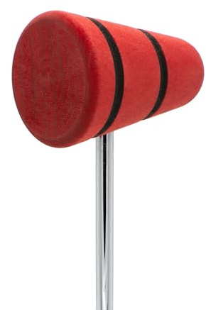 Low Boy Wood Bass Drum Beater - Versatile Mid-Weight Bass Drum Beater with Durable Wood Surface & Aerospace-Grade Steel Rods (Red with Black, 1-pack)