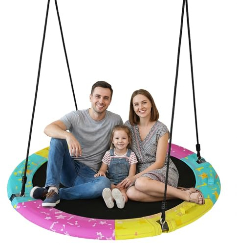 Tree Swing for Kids and Adults, ASTM Approved Saucer Swing Set with 900lbs Weight Capacity, Waterproof and UV-Resistant Mat, Adjustable Hanging Straps, Backyard Or Playground (43)