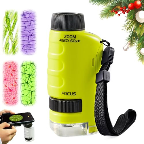 Microscope Enfant Portable 60-120x, Microscope de Poche Éducatif avec LED, Petit Scope Enfant avec Lamelles | Jouet Scientifique Filles Garçons 4-16 Ans (Vert)