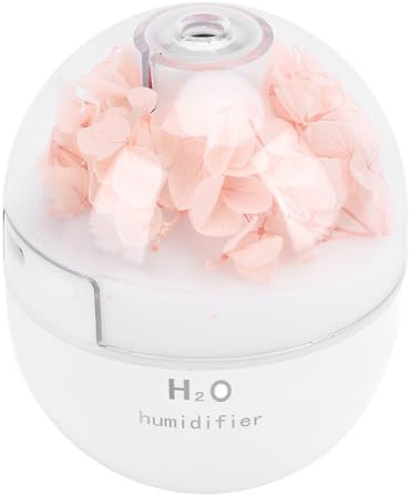 Tomantery PRESERVED FLOWER Mini USB Humidifier with Warm Night Light for Bedroom Portable Essential Oil Diffuser for Home Office, Quiet Auto Shut Off Portable Mini Humidifier (Roseate)