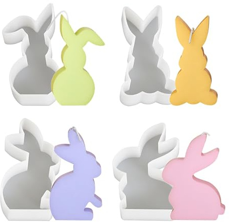 YIPFEN Lot de 4 moules en silicone lapin de Pâques, moules 3D pour lapin, moules en silicone pour plâtre, cire de soja, bougies et artisanat