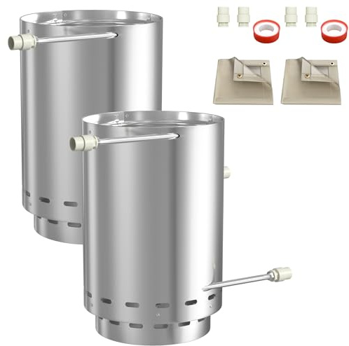 PEILU Holzfeuer Poolheizung für Whirlpool, Stahl Feuertonne mit 14m Heizspirale, Ø32/38mm Anschlüsse, Perforiertes Lüftungsgitter-Design & Aschekastens, Heizer für Campingfeuer & Poolerwärmung (2 Set)