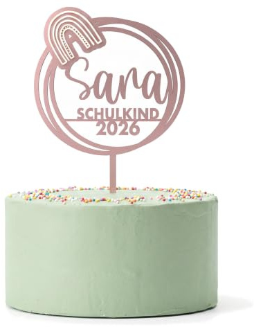 Cake Topper Einschulung Personalisiert – Regenbogen, mit Name | Schulkind 2026 · Tortendeko Schulanfang · Farbe frei wählbar · Bruchsicher · Mit Name des Kindes