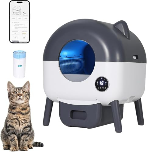 Selbstreinigende Katzentoilette 66L, Automatisches Katzenklo Mit App-Steuerung, Sicherheits-Sensoren Anti-Einklemmung, 6 Einstellbare Ambientebeleuchtungen, Leise Smart Katzentoilette