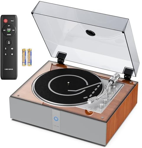 1 BY ONE Giradischi Vinili Completamente Automatico Tutto in Uno | Bluetooth, Telecomando, Altoparlanti Integrati e DSP, Preamplificato Phono, Testina AT-3600L, Ripetizione Automatica