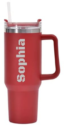 Personalised Name Engraved 40oz Stanley Tumbler with Handle, Red