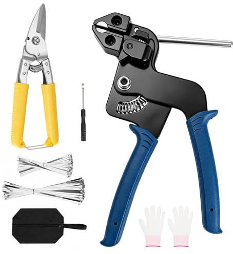 200 PCS Stainless Steel Cable Tie Kit with Tensioning Tool, Heavy Duty Metal Cable Ties, Self-Locking Stainless Steel Zip Ties for Exhaust Wrap, Automotive, Outdoor & Industrial Use