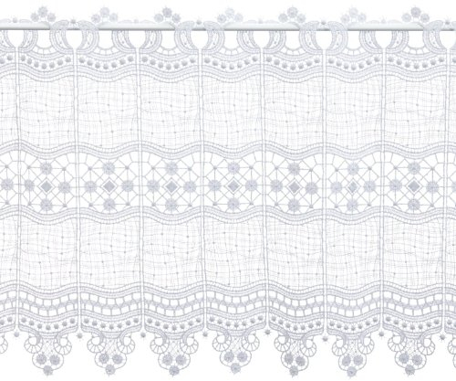 Plauener Spitze Original Gardine - No. 69348 - Scheibengardine für Stangendurchzug Oben, hochwertige Guipure Stickerei, Höhe 45 cm, Breite 176 cm, Farbe Weiß