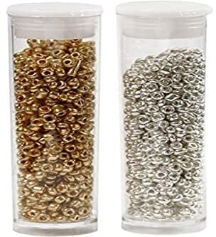 Creativ 68685 Rocaille Seed Beads, size 15/0 , hole size 0,5-0,8 mm, gold, silver, 2x7g