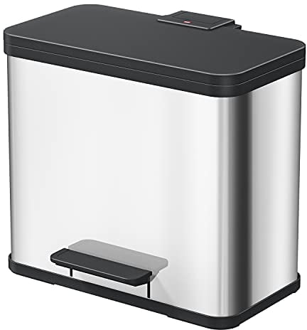 Hailo Öko duo Plus L Tret-Mülltrenner - freistehender 17+9 Liter Doppelmülleimer aus Edelstahl - Mülltrennsystem mit soft close Deckel - 2-fach Abfalltrenner für die Küche